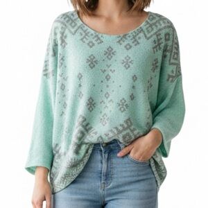 No Boundaries Mint Green Gray Geo Pattern Lightweight Knit Sweater XL 15-17